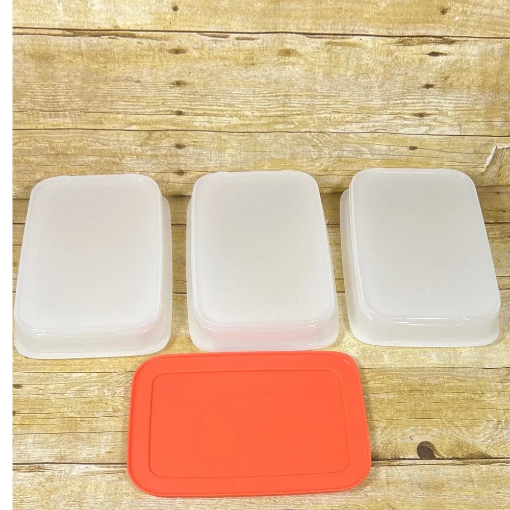 TUPPERWARE Freezer Mate Plus Stackables 3 Sheer Bottom Coral AIR Tight Seal